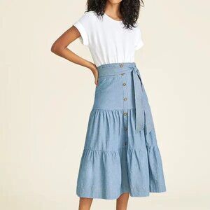 Veronica Beard mixed media dress white denim Size L/6